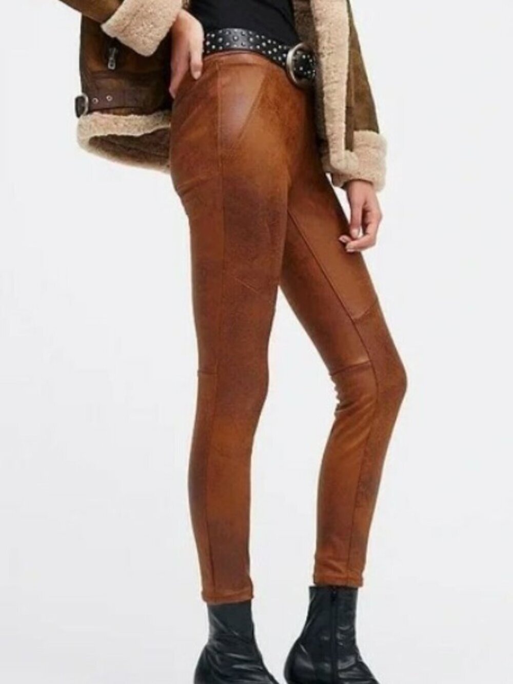 Free People Brown Never Let Go Faux Suede Leather Pull On Legging Pants Size 4